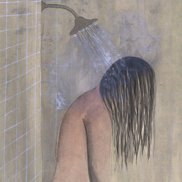 Ilustración nº 3 titulada “Hot Shower” (ducha caliente) de “Things to Look Forward To: 52 Large and Small Joys for Today and Every Day” de Sophie Blackall (Cosas que esperar: 52 alegrías grandes y pequeñas para hoy y para todos los días).